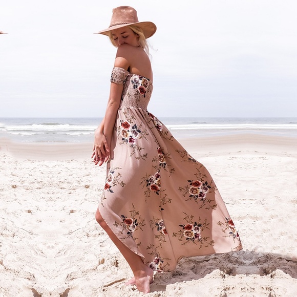 Women's Floral Off the Shoulder Maxi Dress - Picture 2 of 4